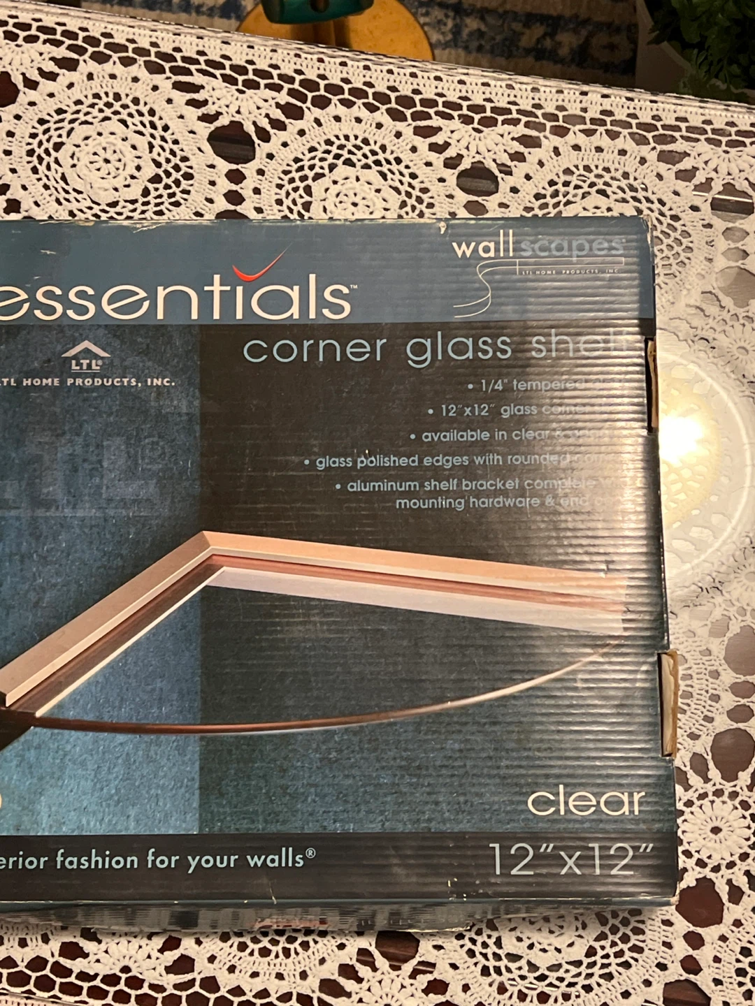 Essentials Corner Glass Shelf 12"x12" - New in Box!