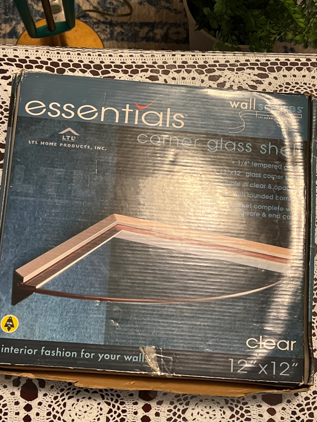 Essentials Corner Glass Shelf 12"x12" - New in Box! - photo 2