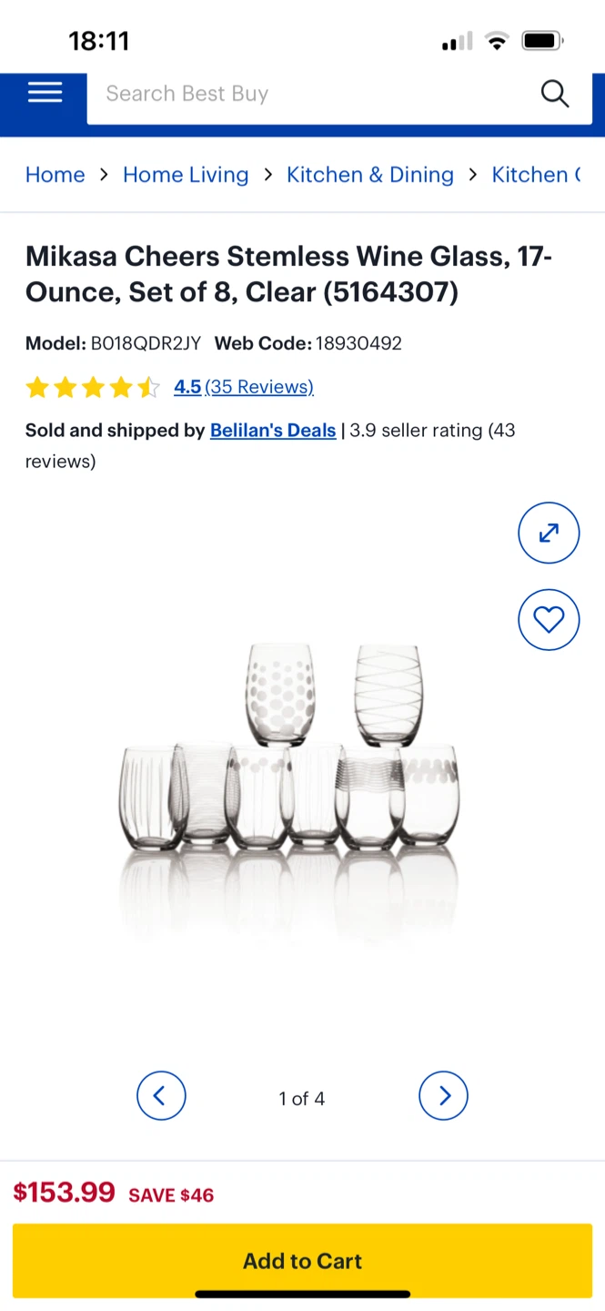 Mikasa Cheers Stemless Wine Glasses, Set of 8, Clear - photo 3