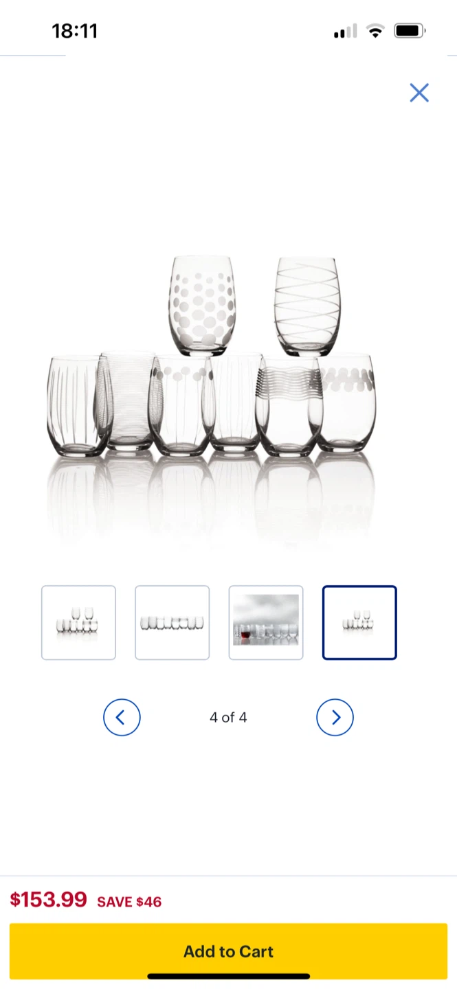 Mikasa Cheers Stemless Wine Glasses, Set of 8, Clear