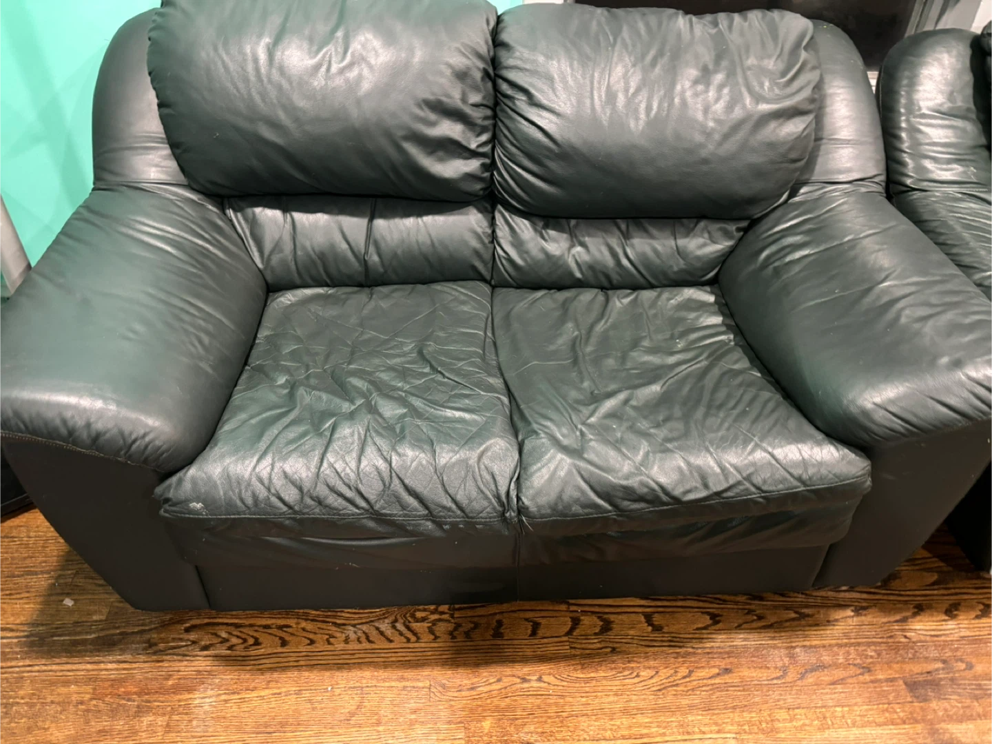 Leather Sofa and Loveseat Set - Green - photo 3