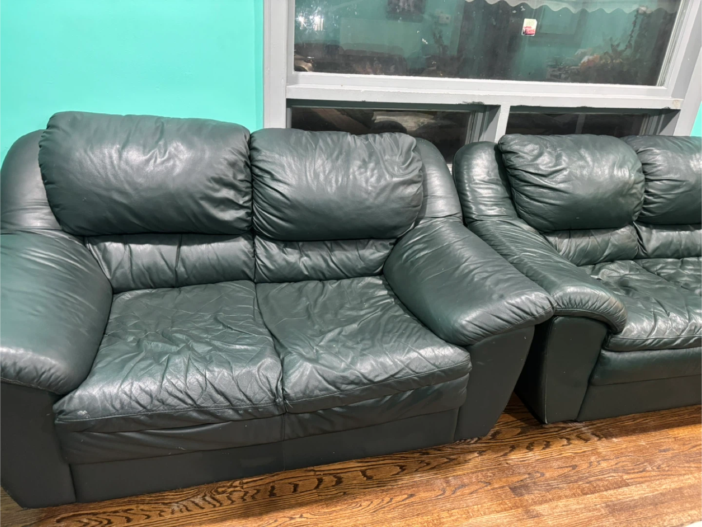 Leather Sofa and Loveseat Set - Green - photo 2