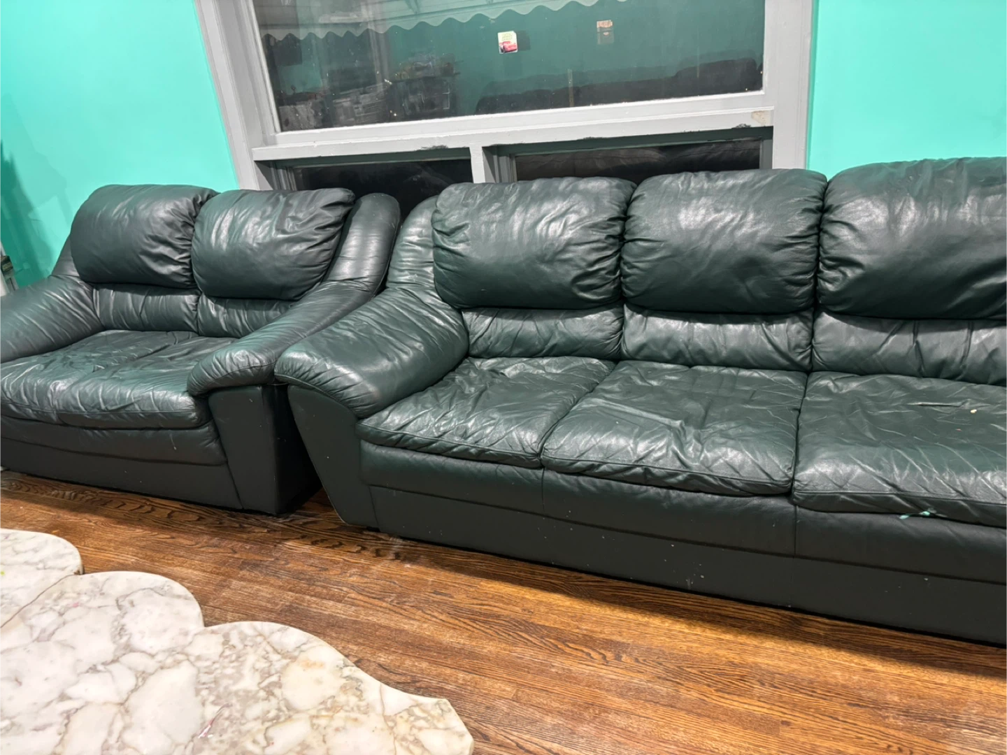 Leather Sofa and Loveseat Set - Green - photo 5