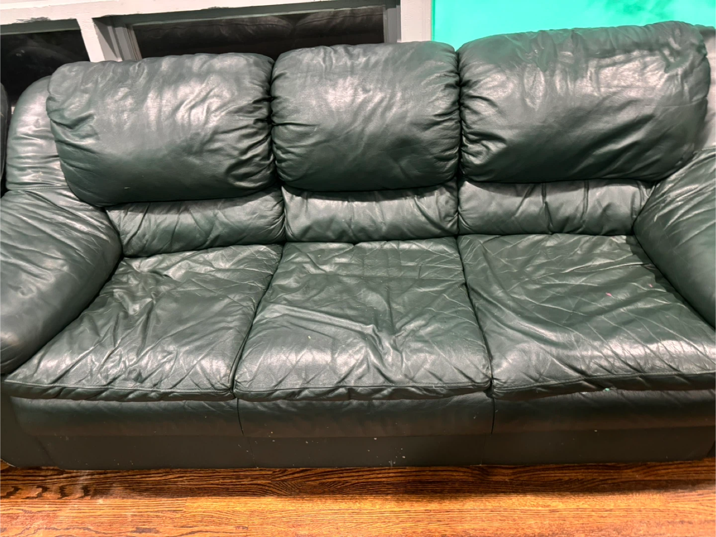 Leather Sofa and Loveseat Set - Green - photo 4