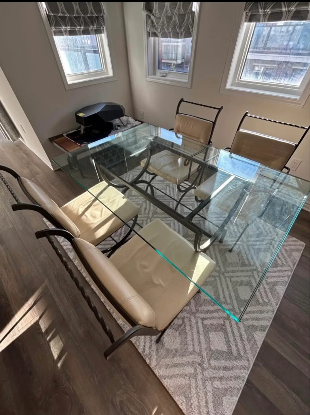 Glass Top Dining Table with 4 Chairs