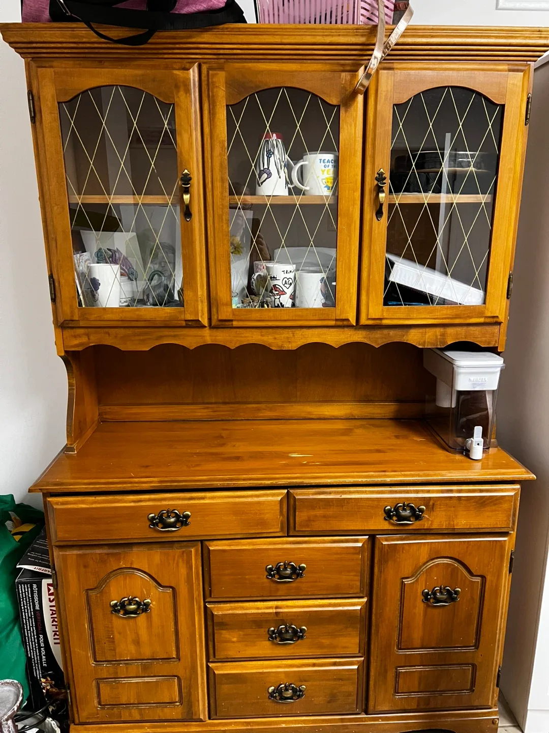 Wooden Hutch with Glass Cabinets
