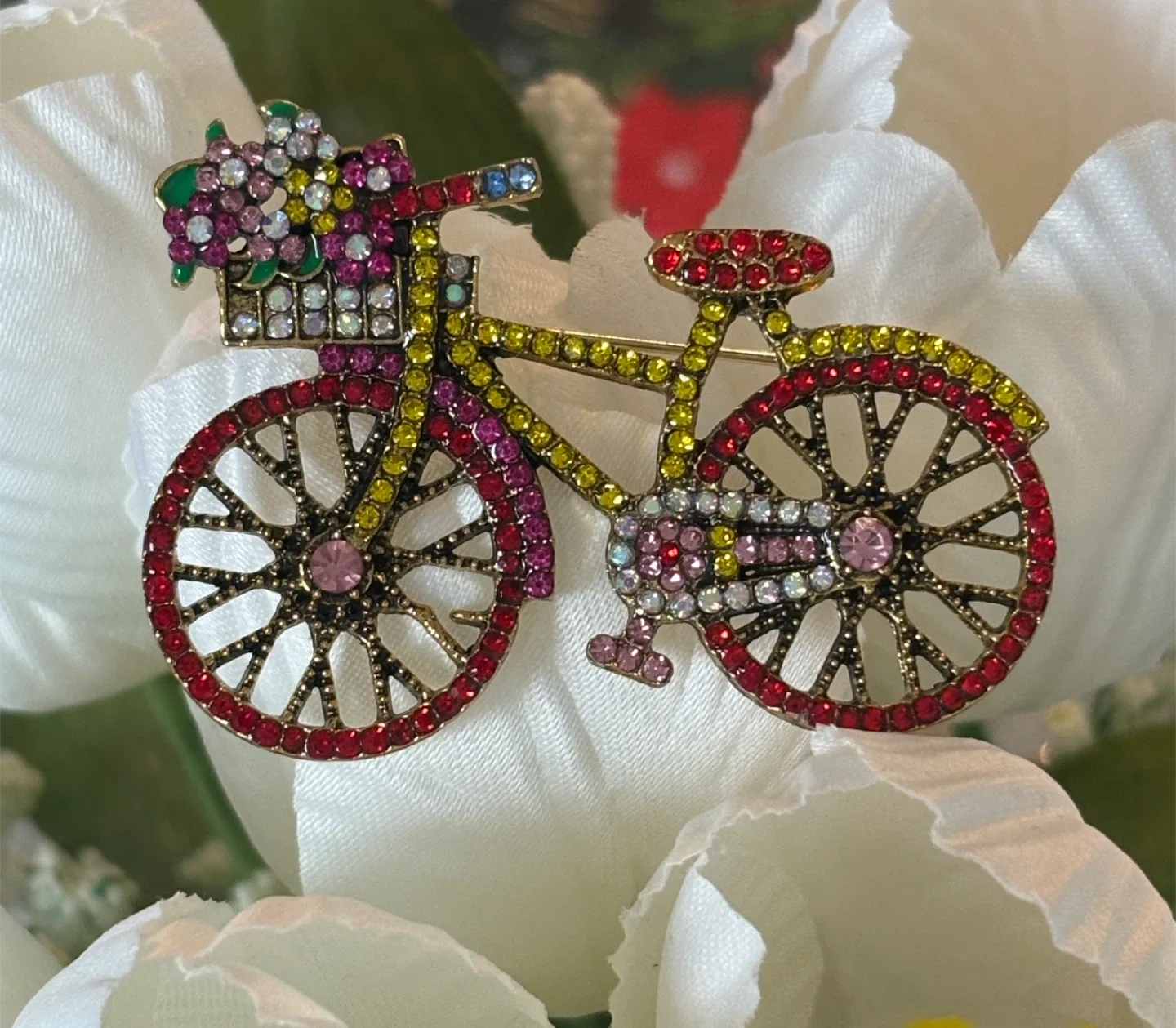 A Cute Bicycle Rhinestone Brooch Pin!