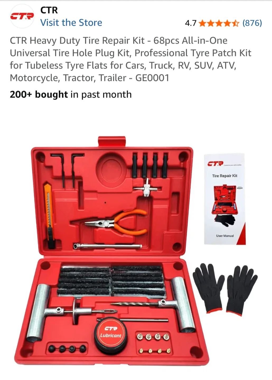 CTR Heavy Duty Tire Repair Kit - 68pcs image indicator(3)