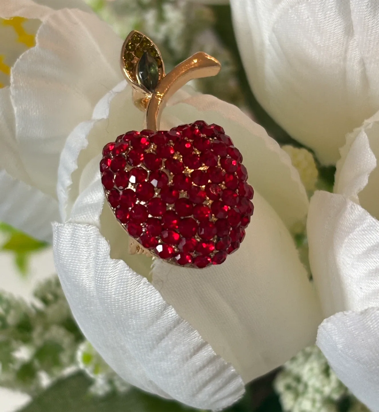 A Cute Red Apple Rhinestone Brooch!