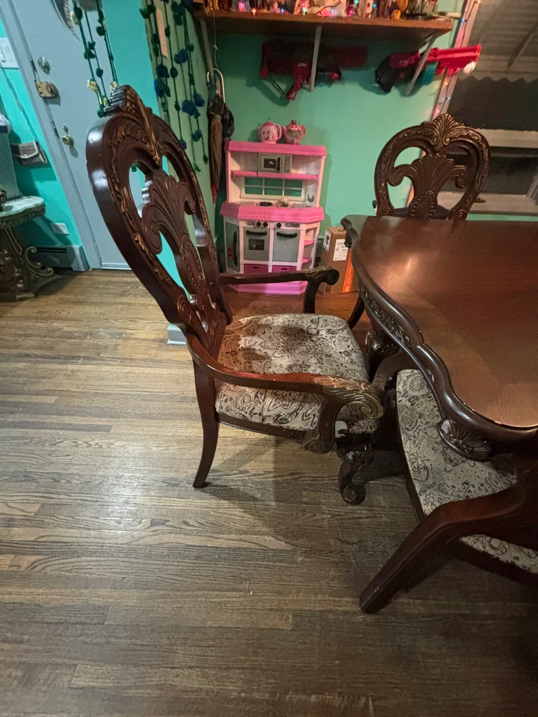 Ornate Wooden Dining Table with Chairs