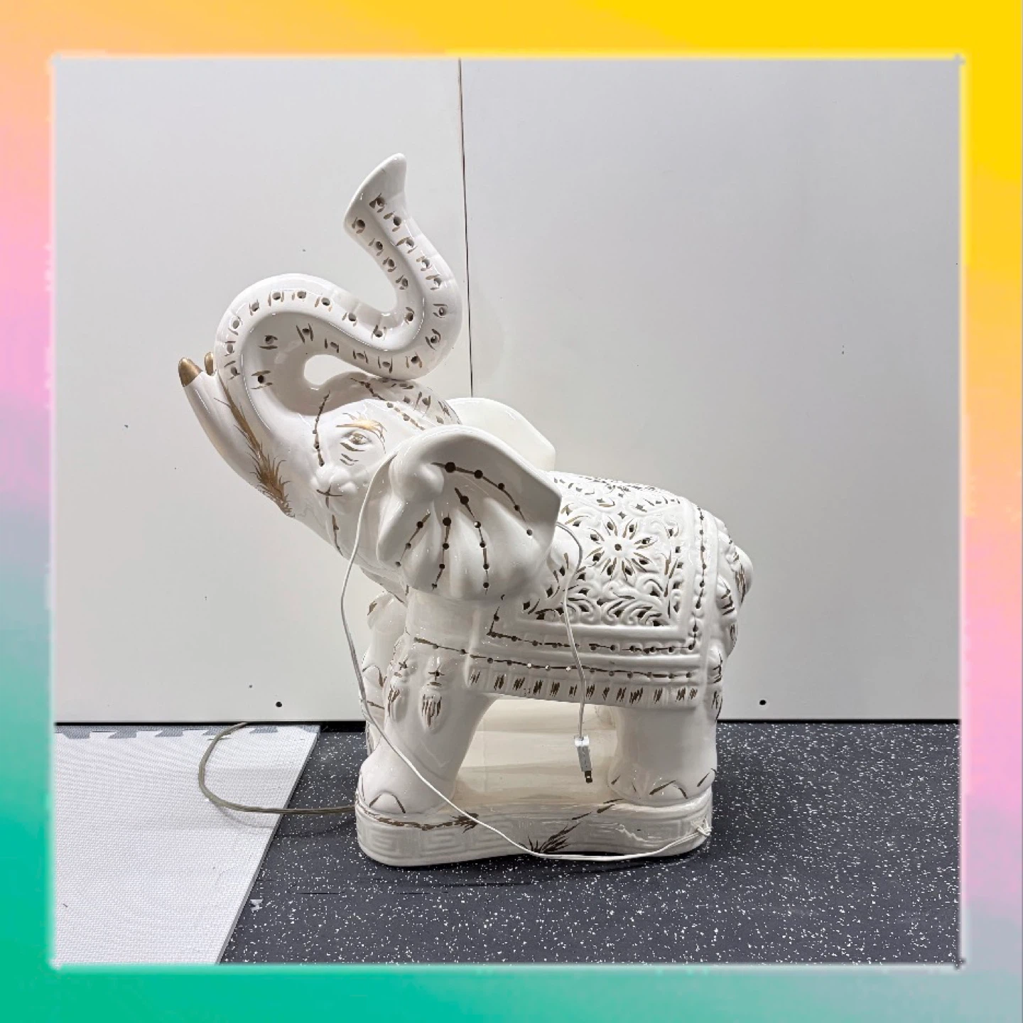 Vintage Porcelain White Elephant Decor