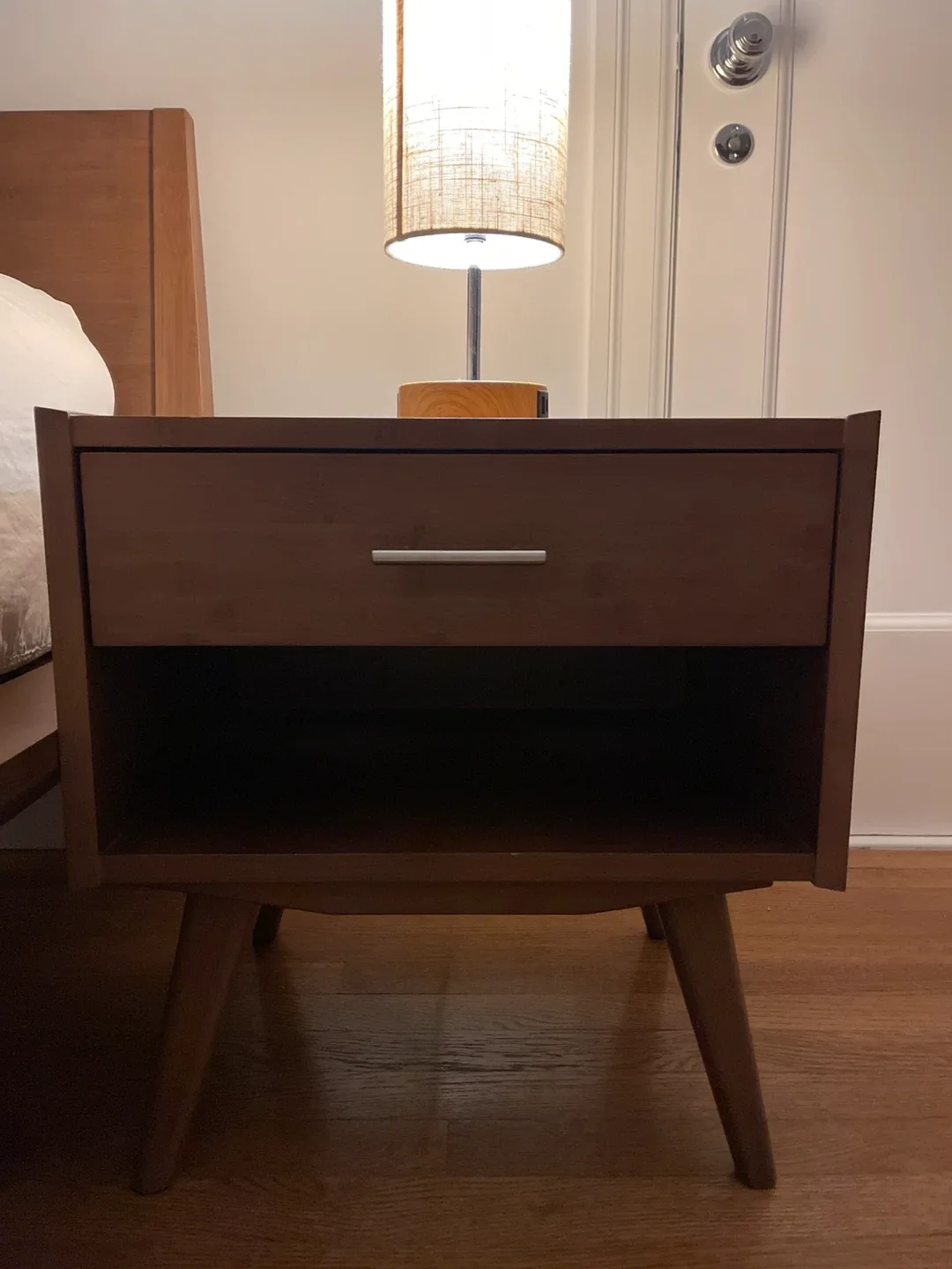 Brown Wood Nightstand with Drawer