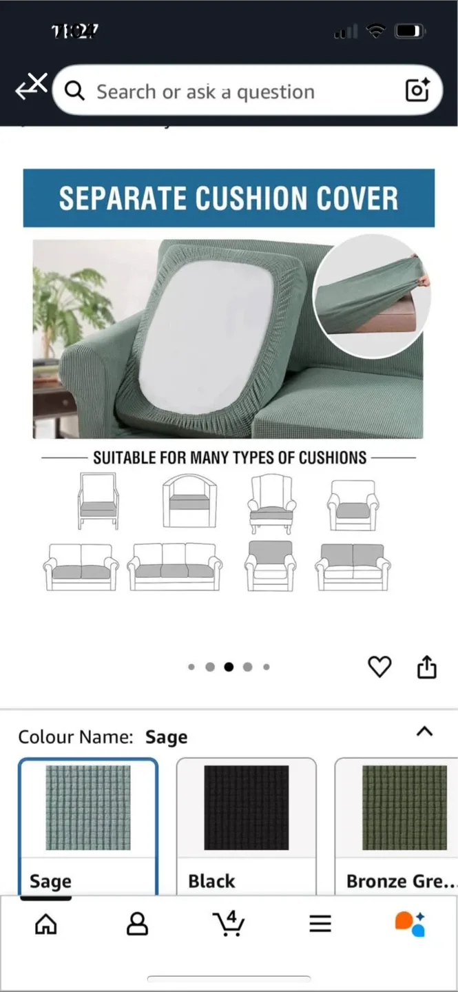 Brand new -  3 Piece Stretch Sofa Cover - Sage, Large image indicator(4)