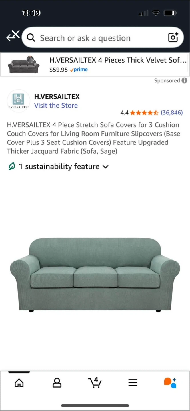Brand new -  3 Piece Stretch Sofa Cover - Sage. NOT A COUCH