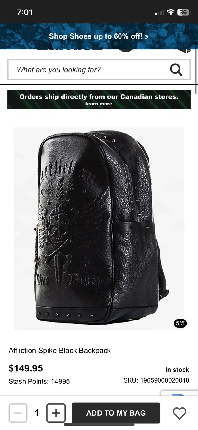 Affliction Spike Black Backpack image indicator(6)