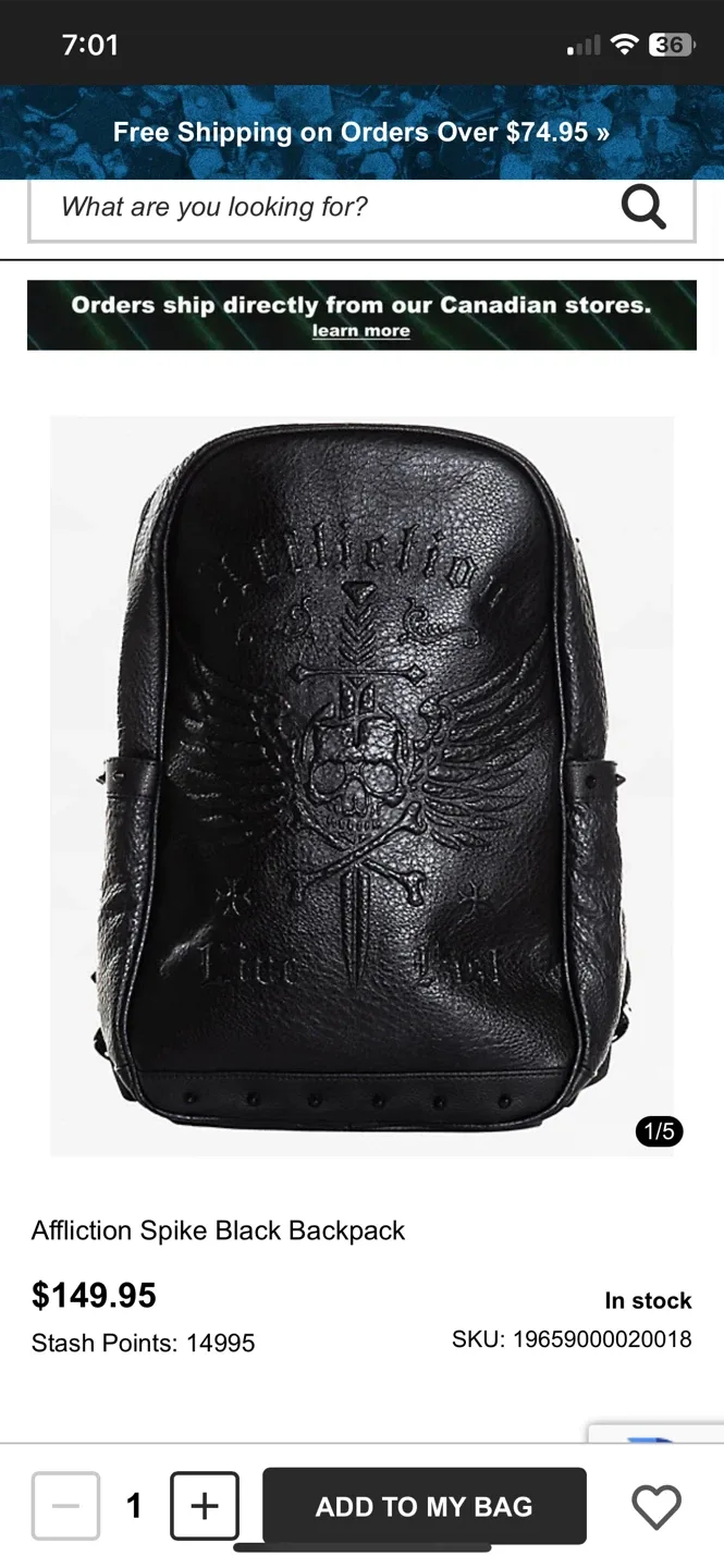 Affliction Spike Black Backpack image indicator(3)