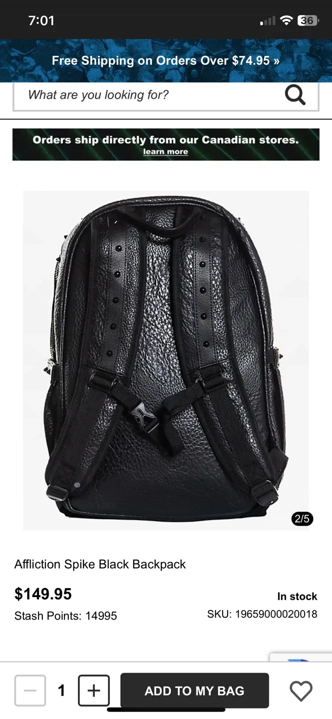 Affliction Spike Black Backpack image indicator(4)