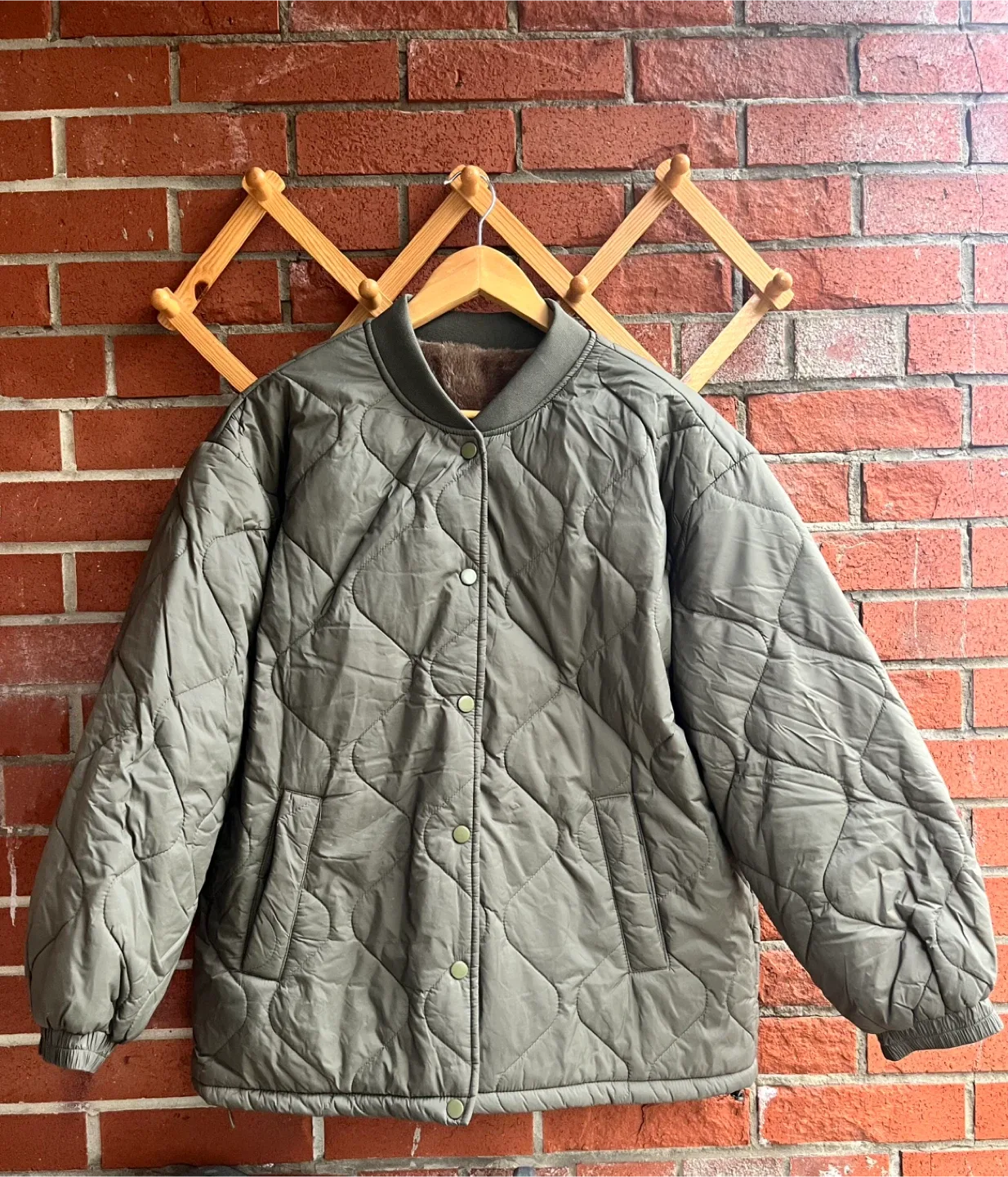 Quilted Bomber Jacket, Olive Green