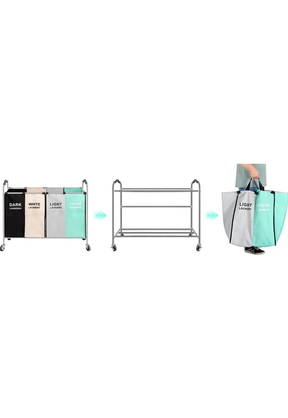 Rolling Laundry Hamper - 4 Large Bags - photo 3
