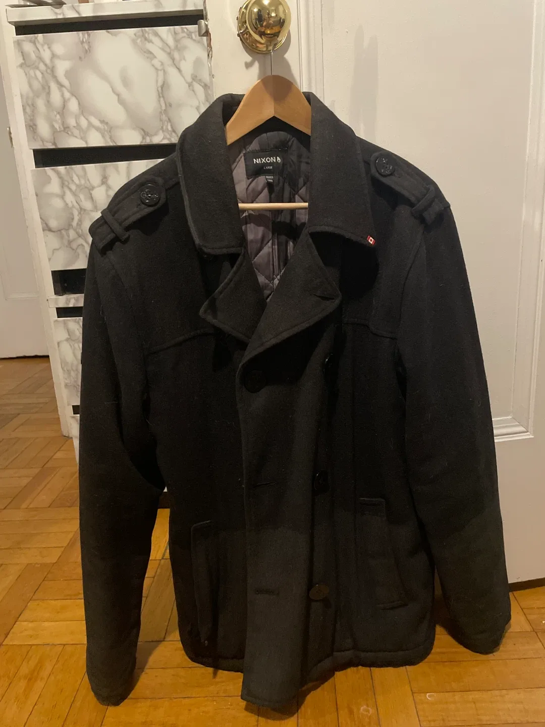 Nixon Black Wool Blend Coat - Size Large