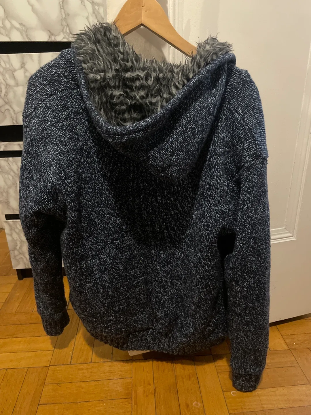 Blue Knit Hoodie with Faux Fur Lining image indicator(3)