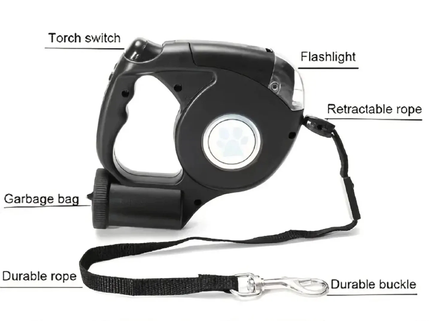 Retractable Dog Leash with Flashlight & Waste Bag image indicator(2)