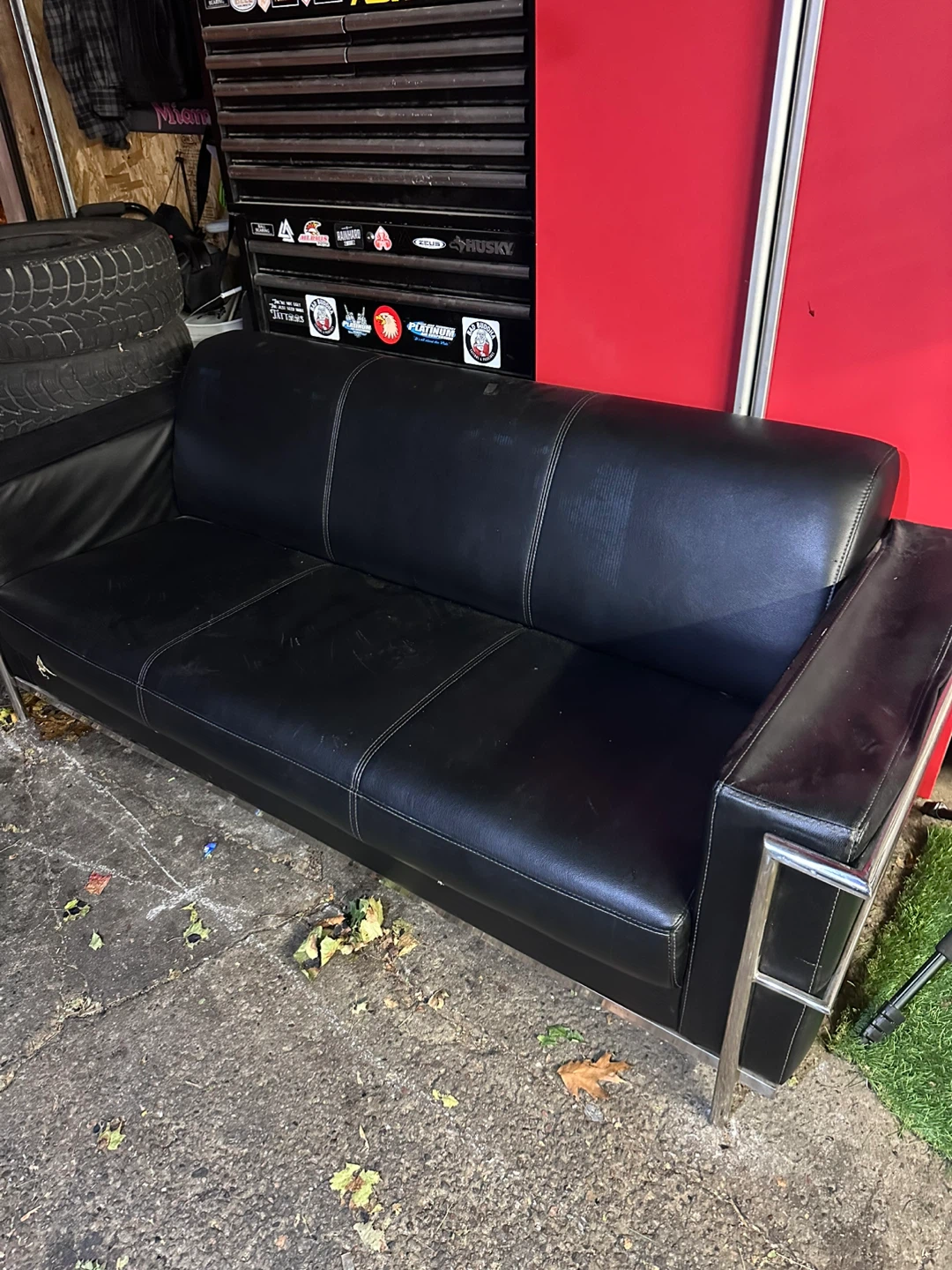 Black Leather Sofa - Some Wear