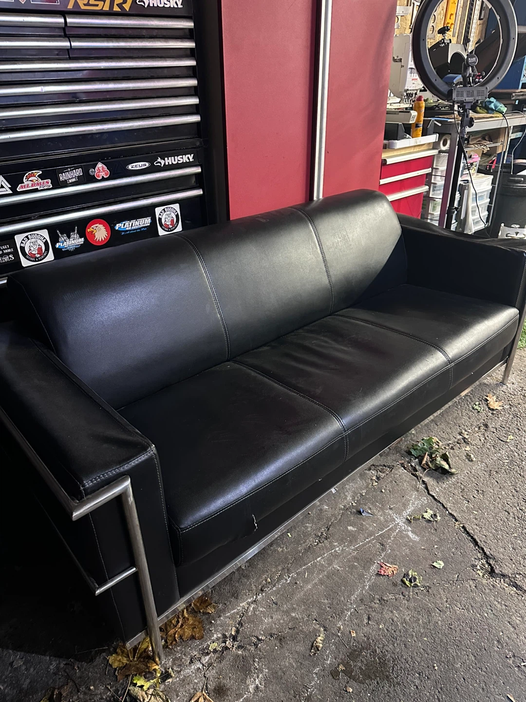 Black Leather Sofa - Some Wear - photo 2