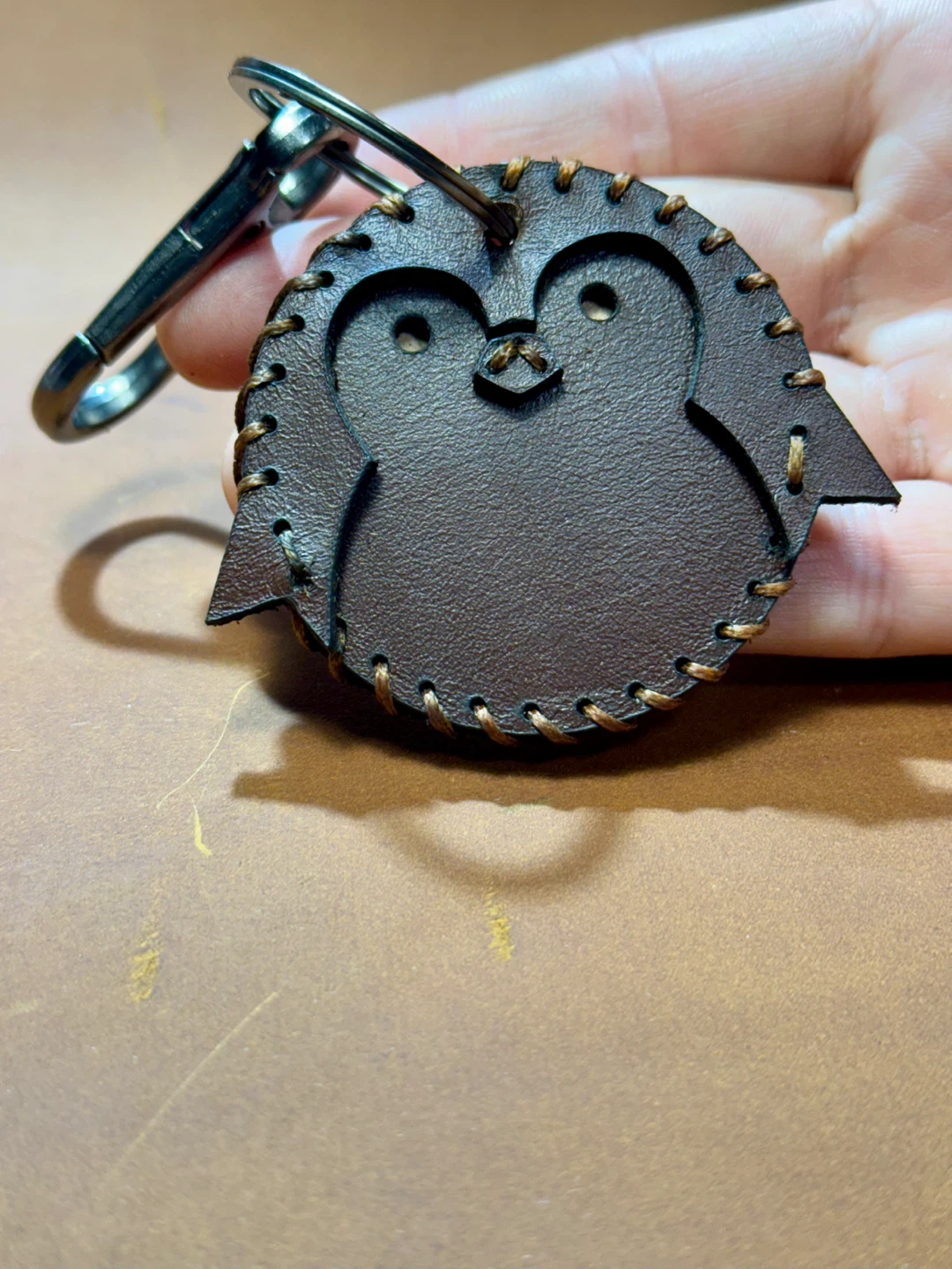 Handmade Leather Owl Keychain - photo 2