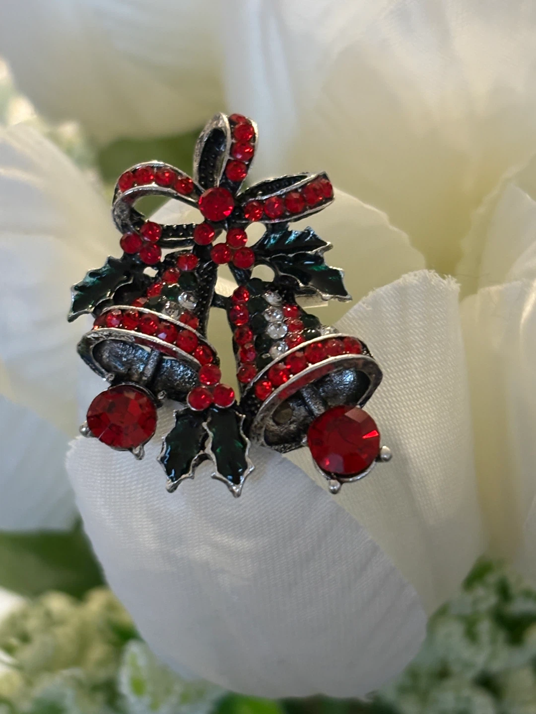 Beautiful Christmas Bell Brooch - Red & Silver