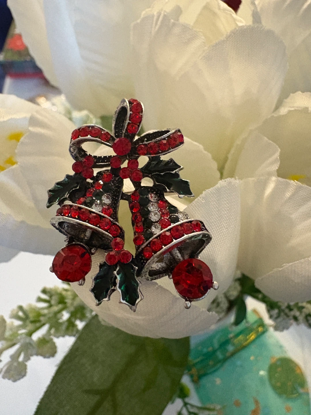 Beautiful Christmas Bell Brooch - Red & Silver - photo 3