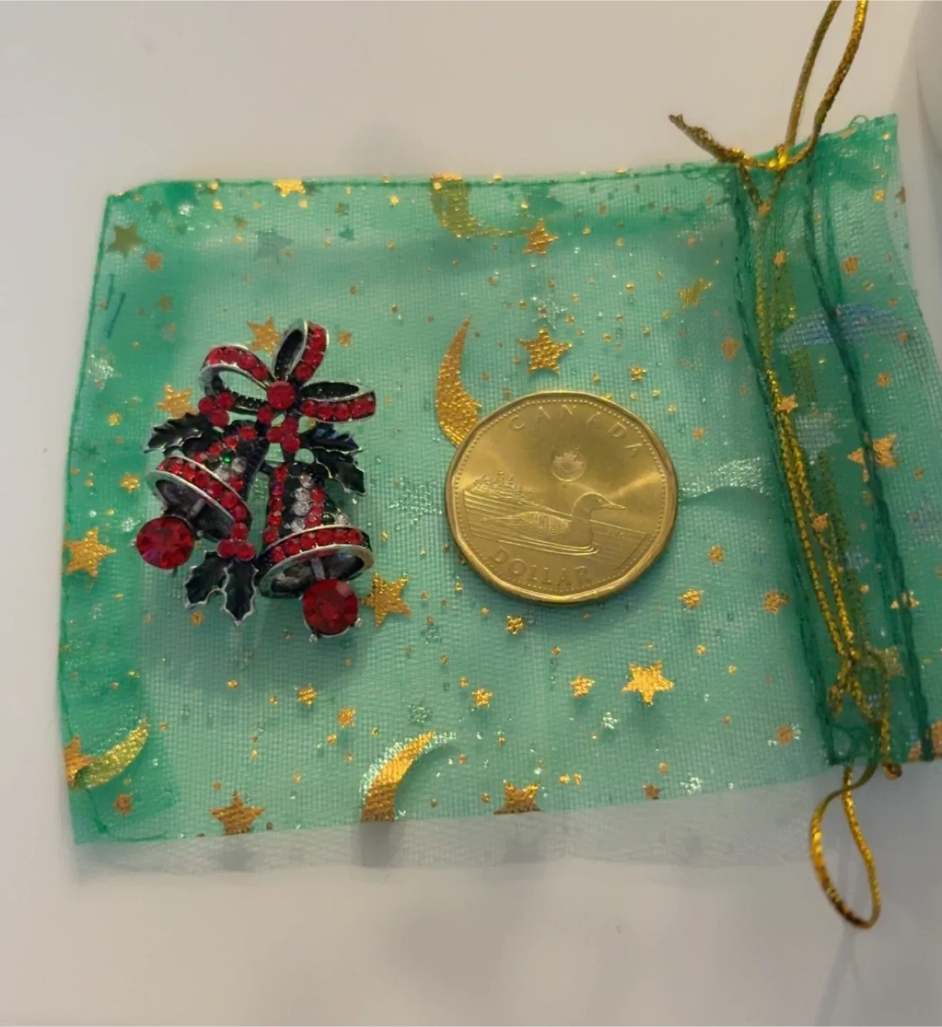 Beautiful Christmas Bell Brooch - Red & Silver image indicator(2)