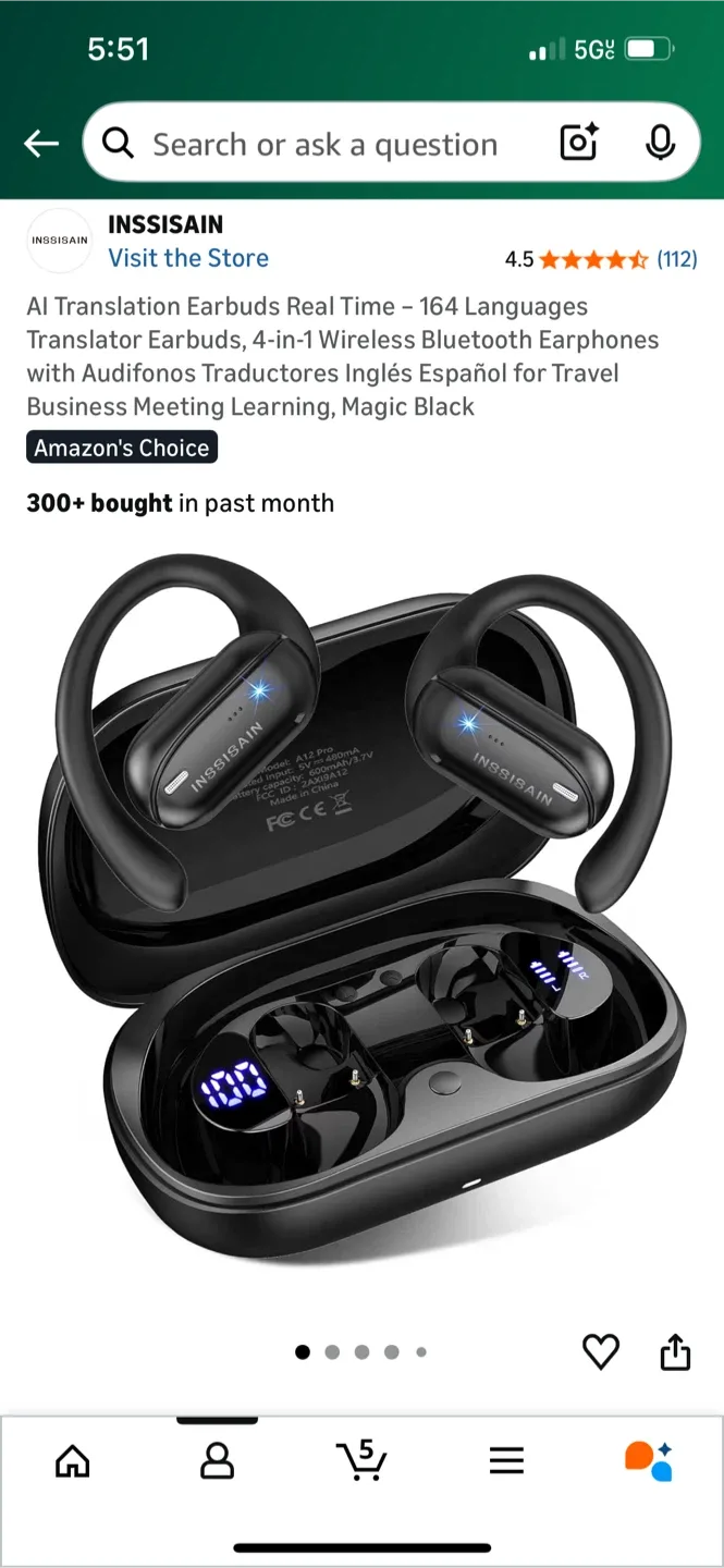 INSSISAIN AI Translation Earbuds - Magic Black