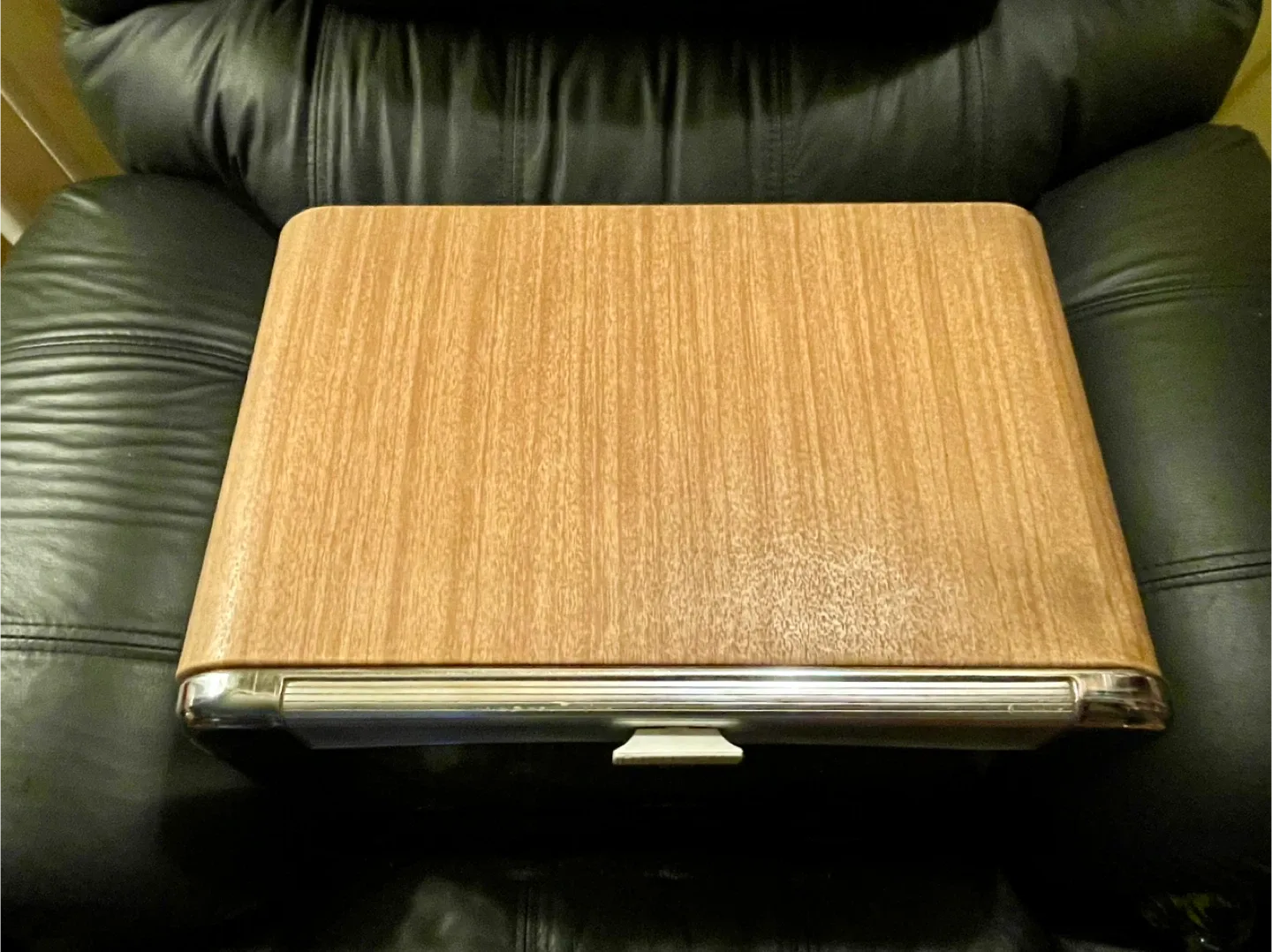 Vintage Chrome and Wood Grain Bread Box image indicator(3)