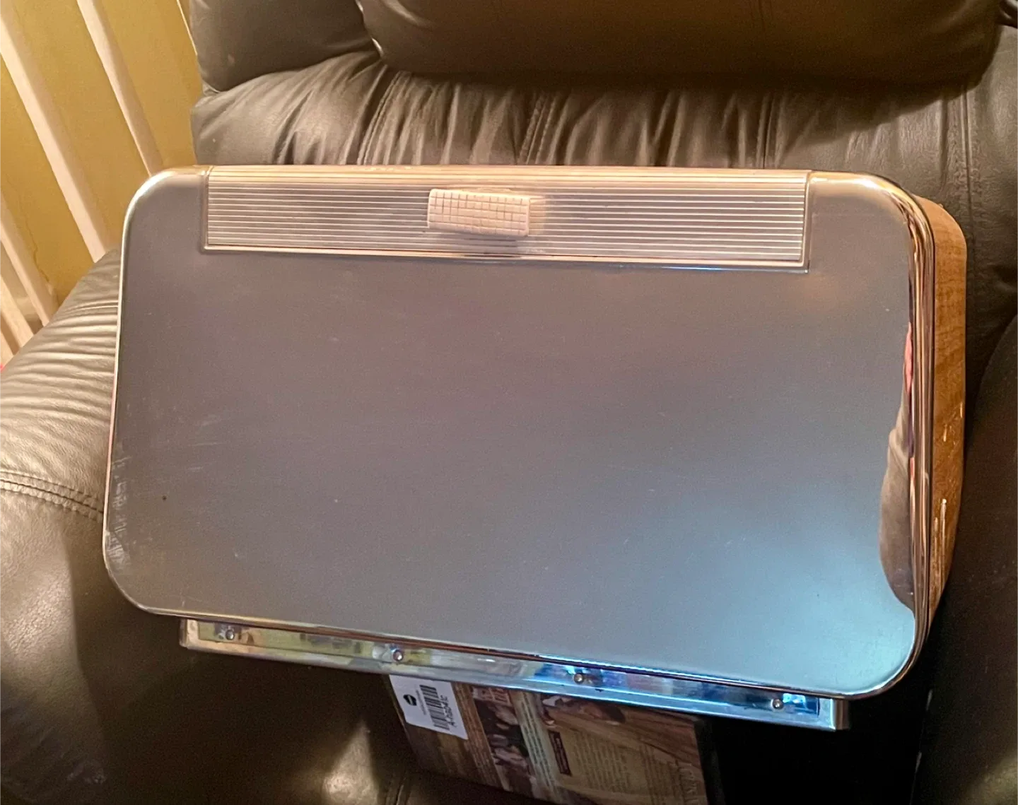 Vintage Chrome and Wood Grain Bread Box