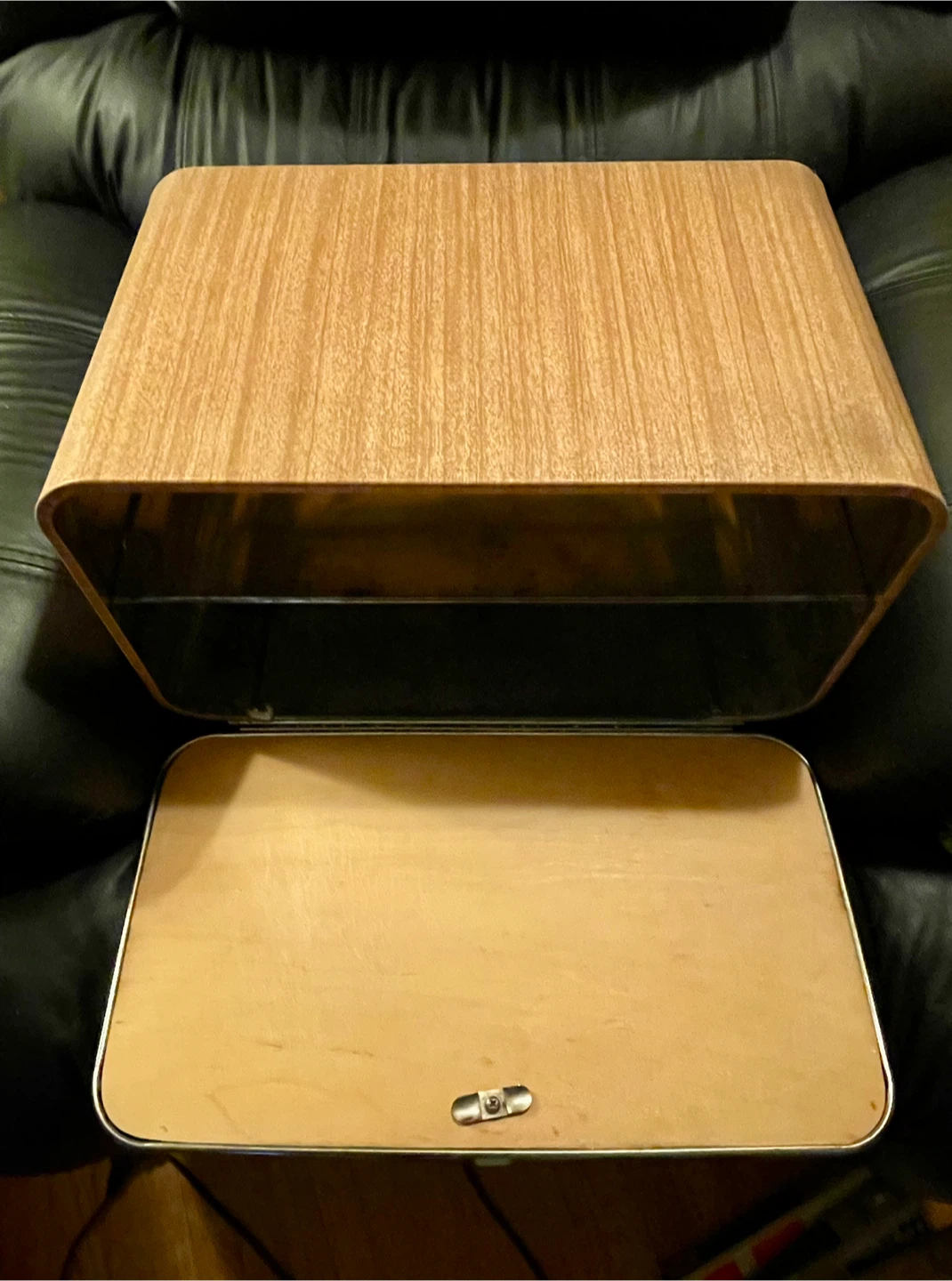 Vintage Chrome and Wood Grain Bread Box - photo 2