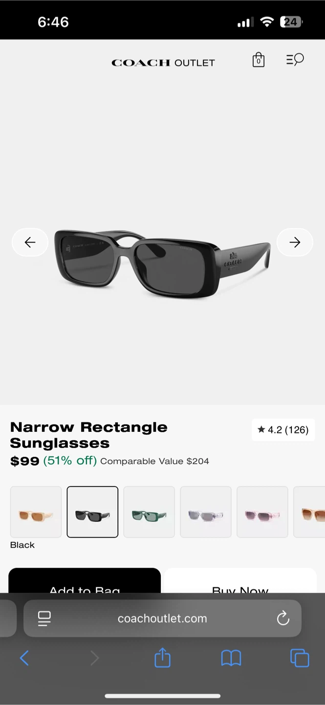 Coach Narrow Rectangle Sunglasses - Black