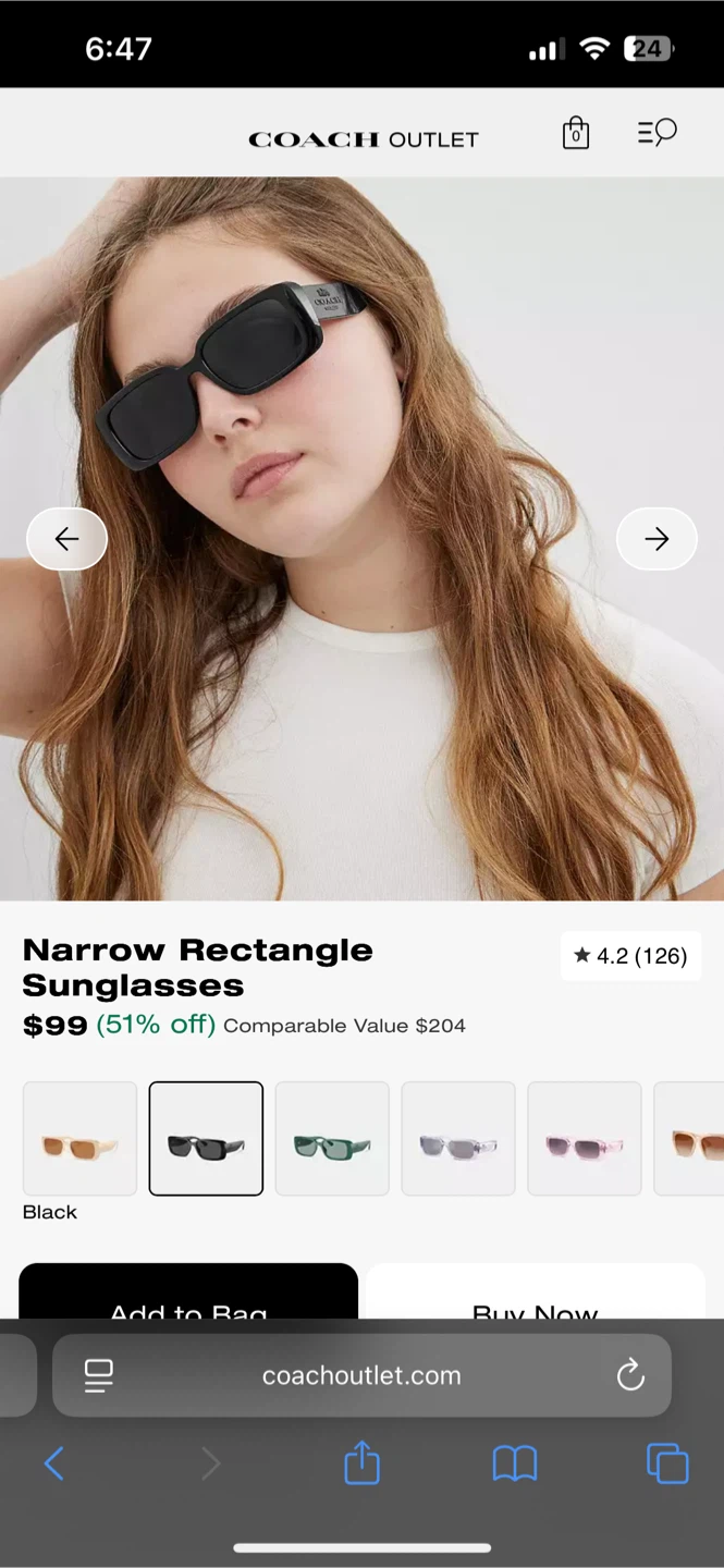 Coach Narrow Rectangle Sunglasses - Black - photo 2