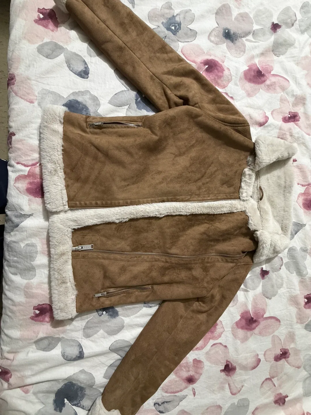 BoohooMan Brown Faux Suede Aviator Jacket - Size S thumbnail