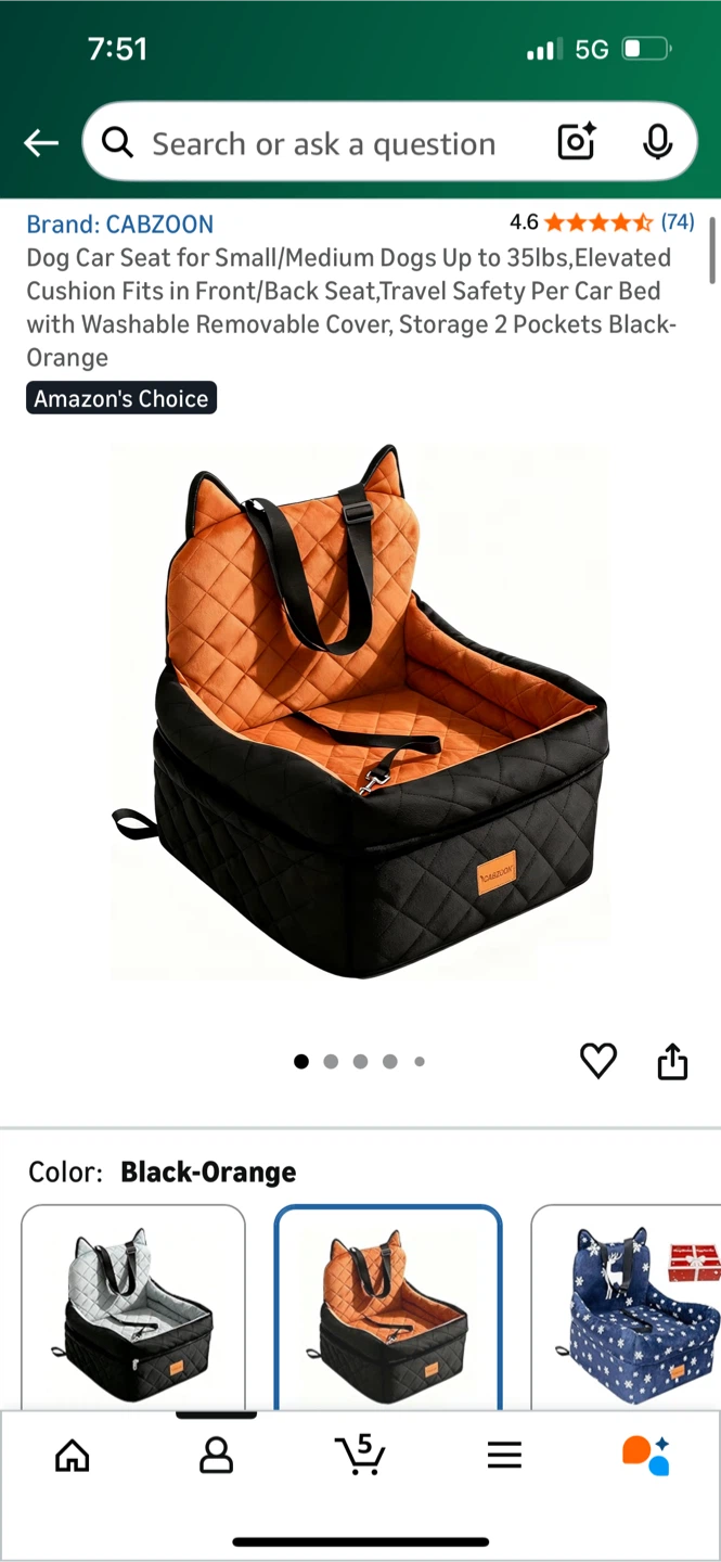 CABZOON Dog Car Seat - Black & Orange