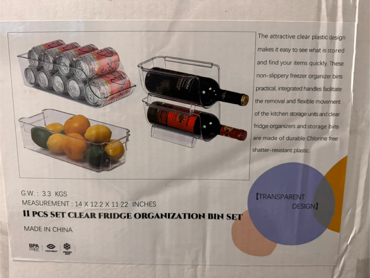 Clear Fridge Organizer Bins - 11 Piece Set NEW