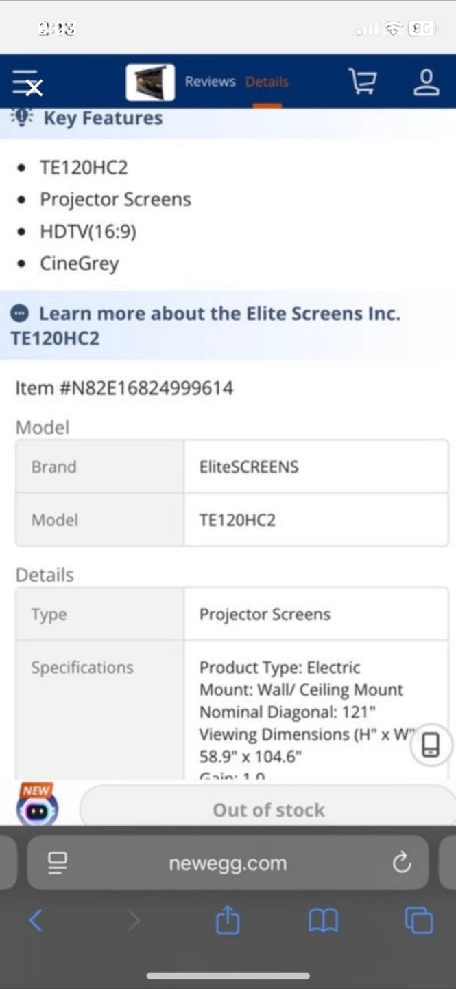 Elite Screens TE120HC2 Projector Screen - photo 2