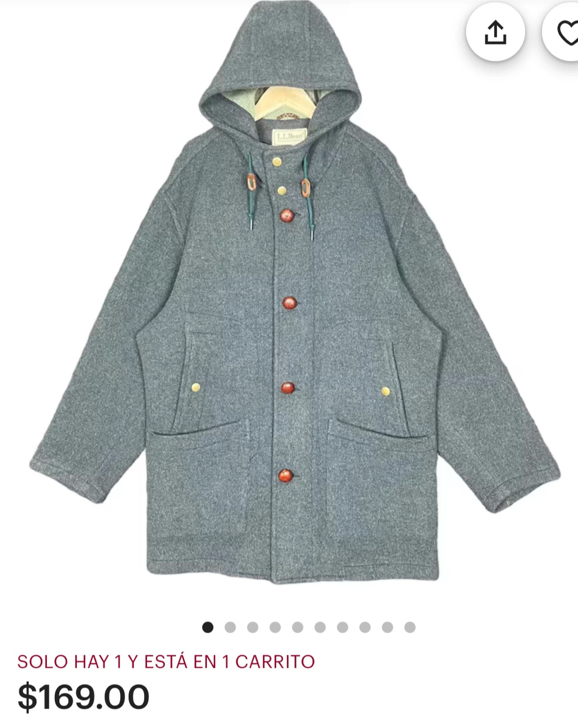 L.L.Bean Wool Blend Hooded Coat - Size Large
