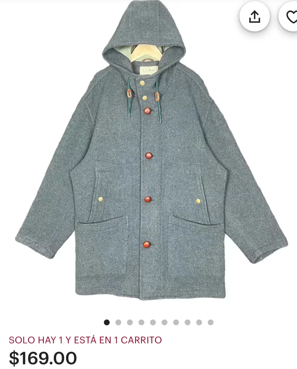 L.L.Bean Wool Blend Hooded Coat - Size Large thumbnail