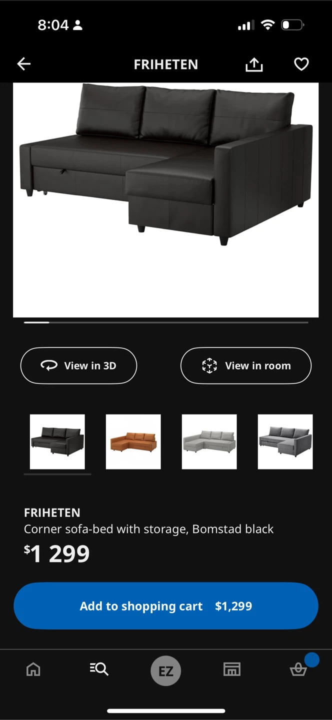 IKEA FRIHETEN Corner Sofa-bed, Bomstad Black