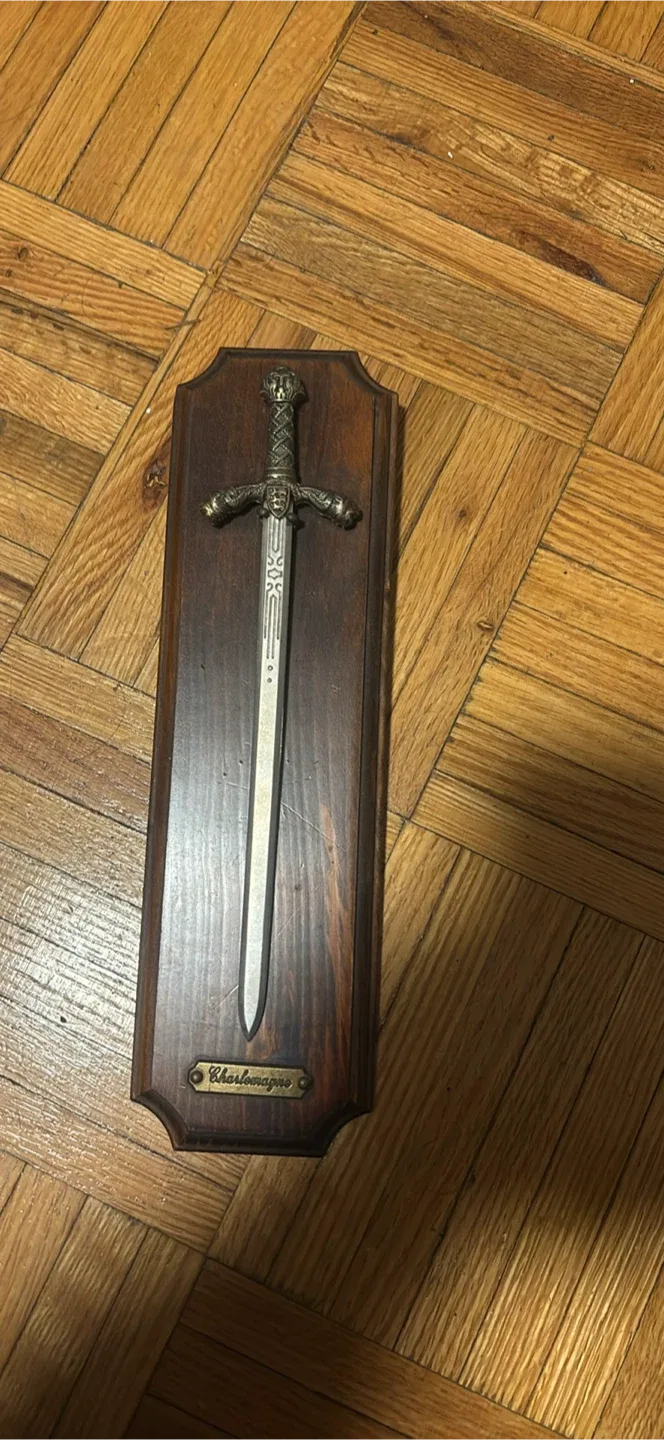 Charlemagne Decorative Sword on Wooden Plaque thumbnail