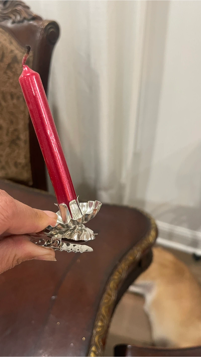 Red Taper Candles with Silver Candle Holders - photo 2