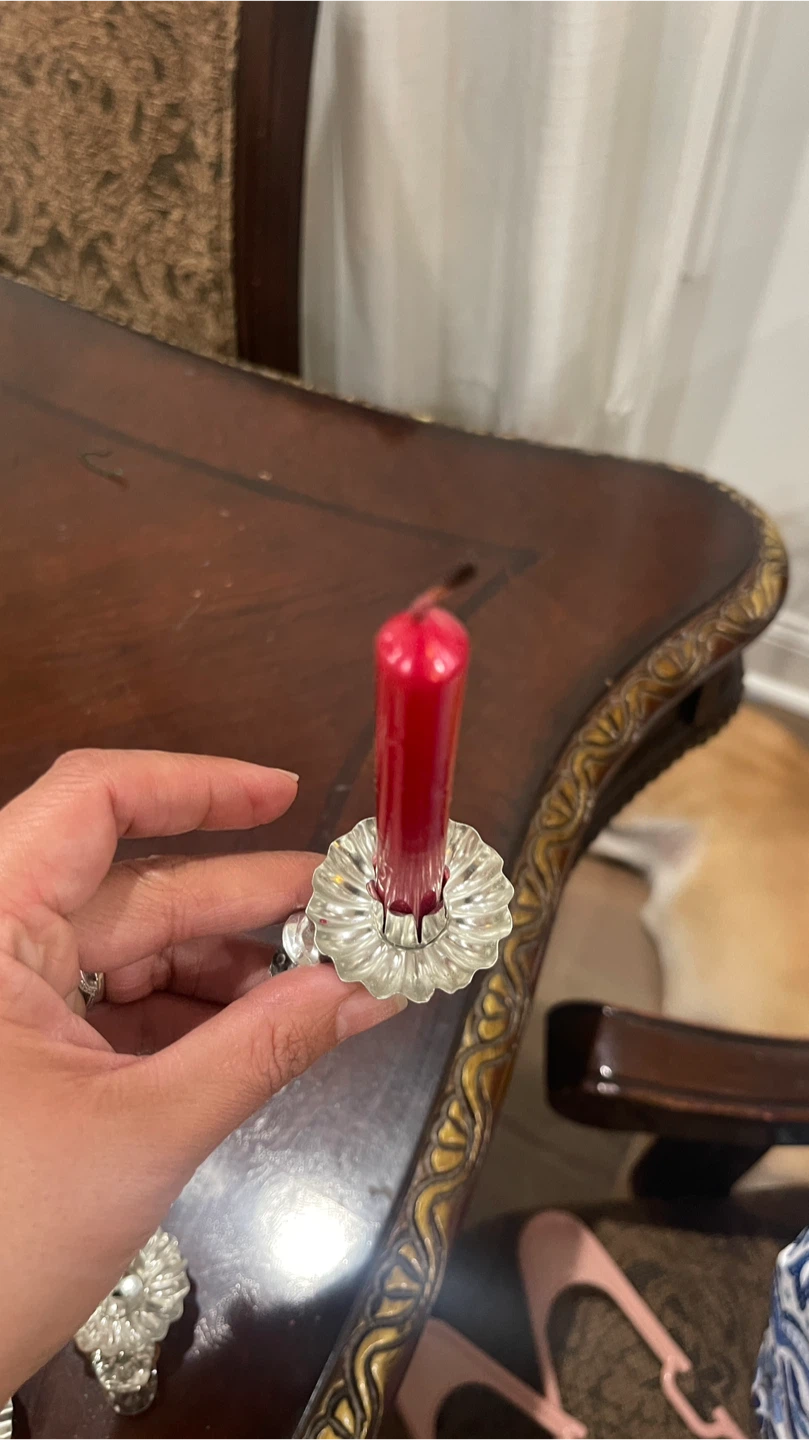 Red Taper Candles with Silver Candle Holders - photo 3