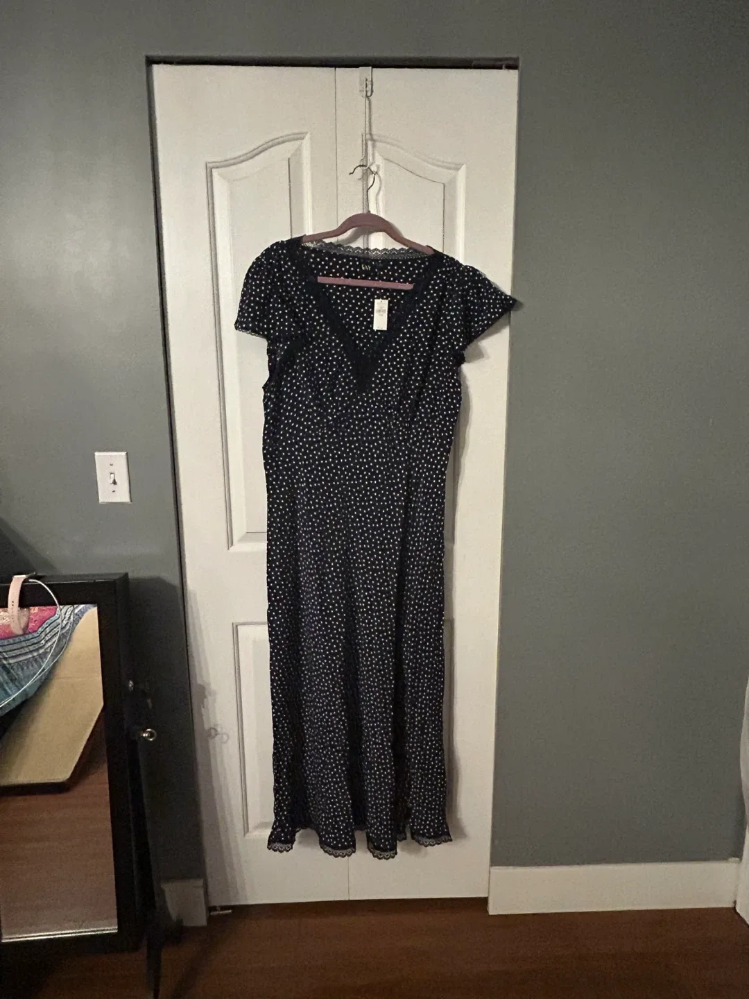 Lace trim V-neck Crepe Maxi Dress image indicator(4)