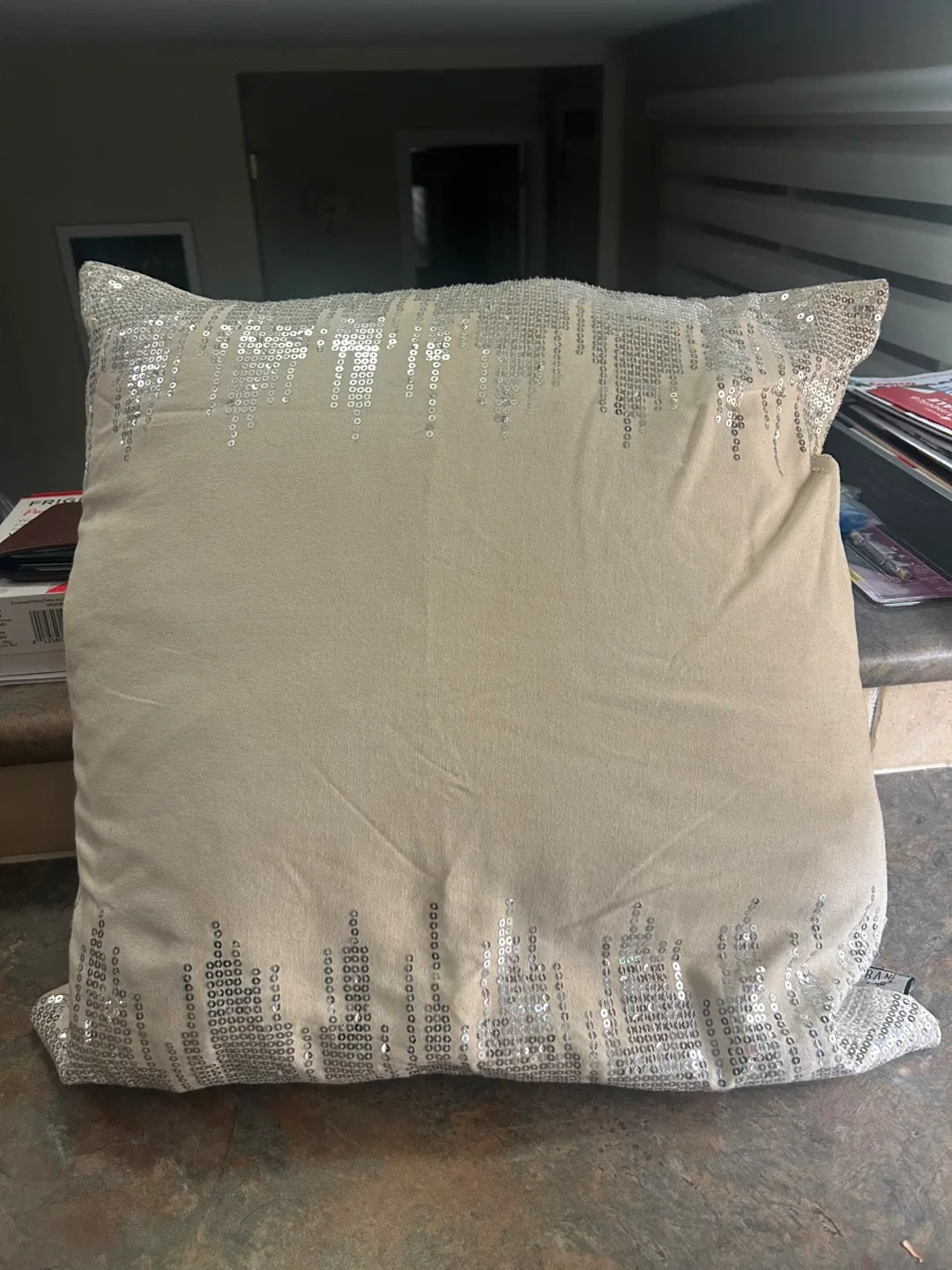 Silver Sequin Throw Pillow Cover